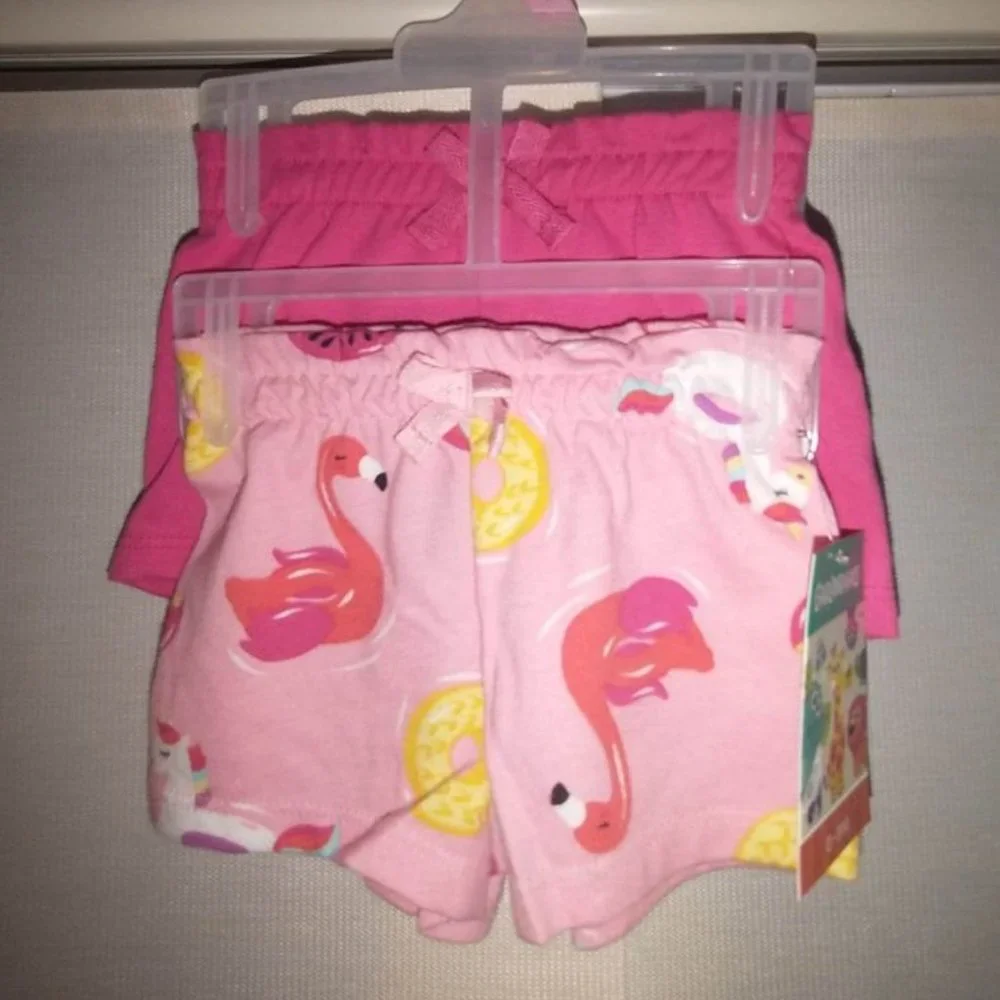 GARANIMALS baby girl 2 shorts 0/3 month pink & light pink w unicorns K-007